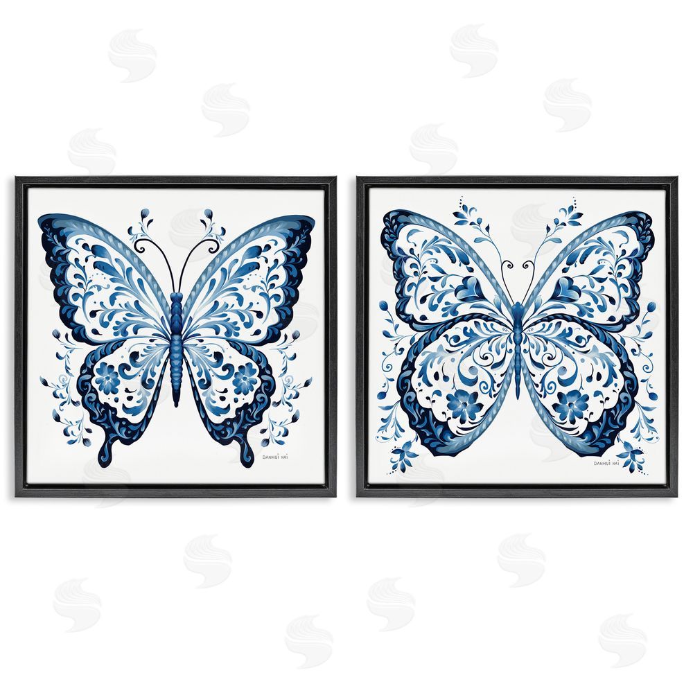Danhui Nai Bohemian Patterned Butterflies Black Floating Frame Canvas Wall Art Print
