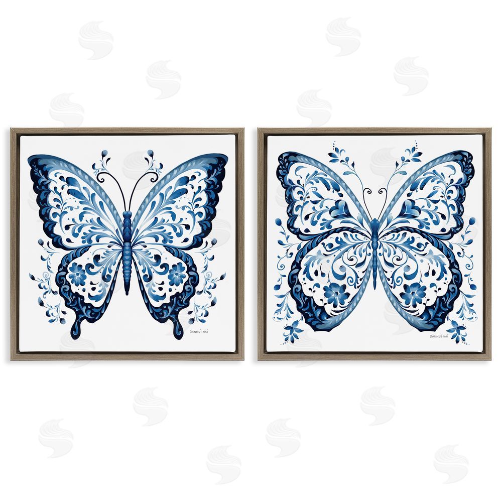 Danhui Nai Bohemian Patterned Butterflies Brown Floating Frame Canvas Wall Art Print