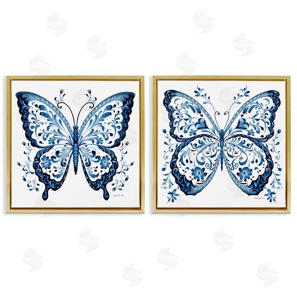 Danhui Nai Bohemian Patterned Butterflies Gold Floating Frame Canvas Wall Art Print