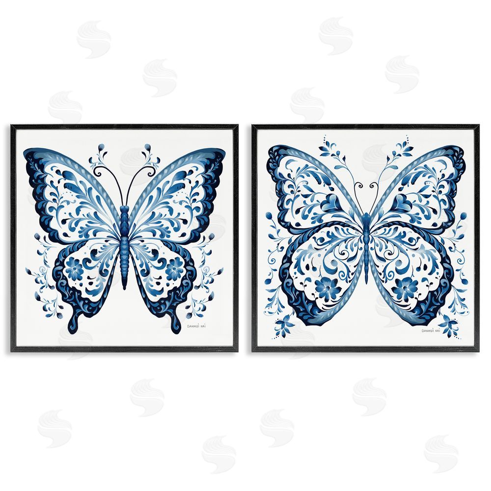 Danhui Nai Bohemian Patterned Butterflies Black Framed Giclee Wall Art Print