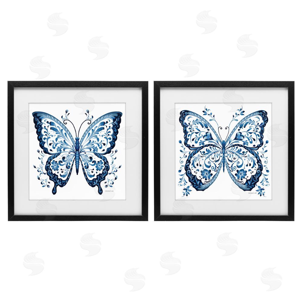 Danhui Nai Bohemian Patterned Butterflies Black Framed Print Under Glass Wall Art