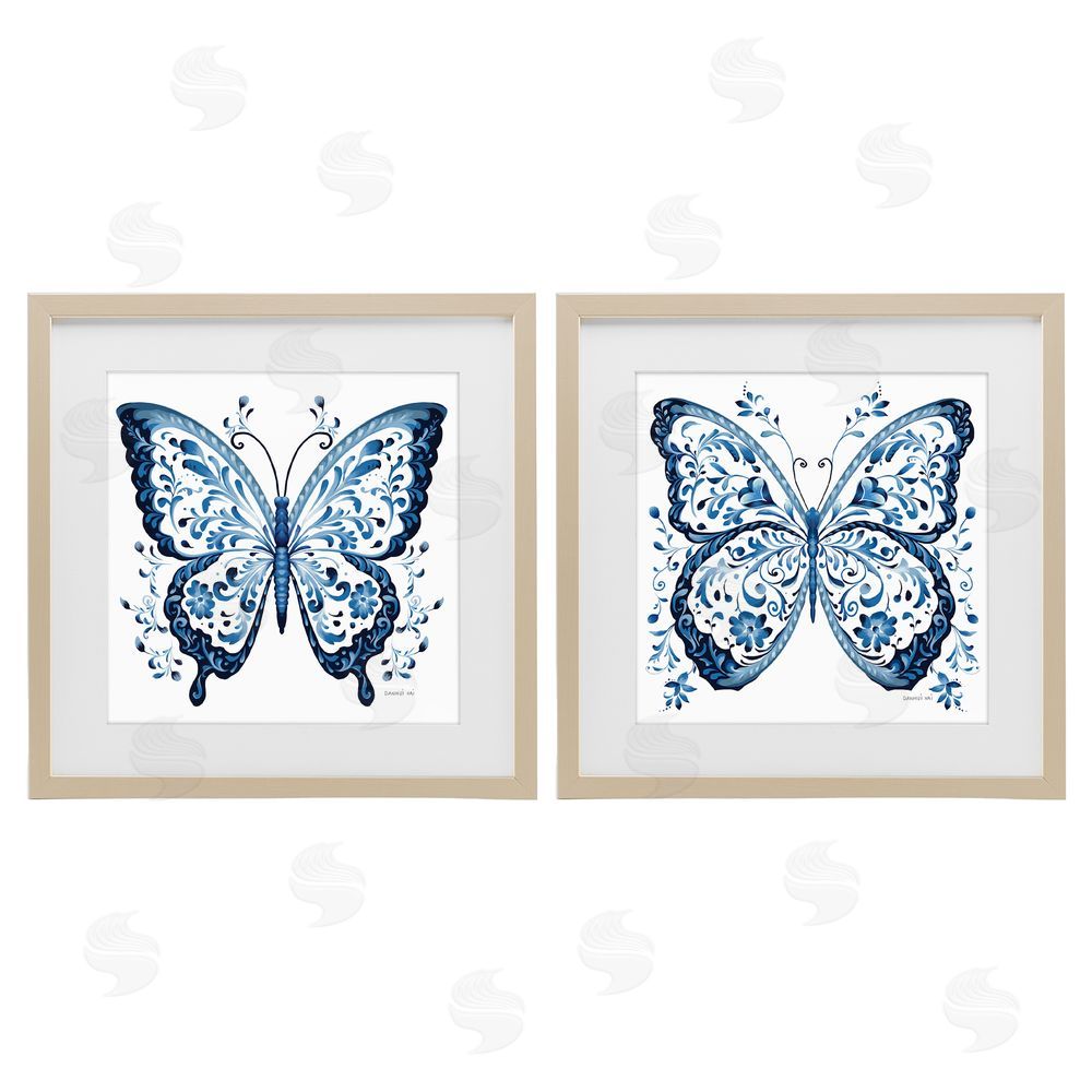 Danhui Nai Bohemian Patterned Butterflies Brown Framed Print Under Glass Wall Art