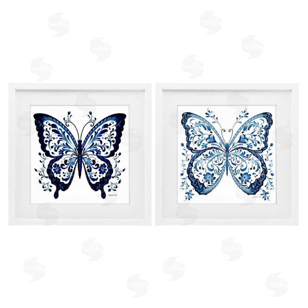 Danhui Nai Bohemian Patterned Butterflies White Framed Print Under Glass Wall Art