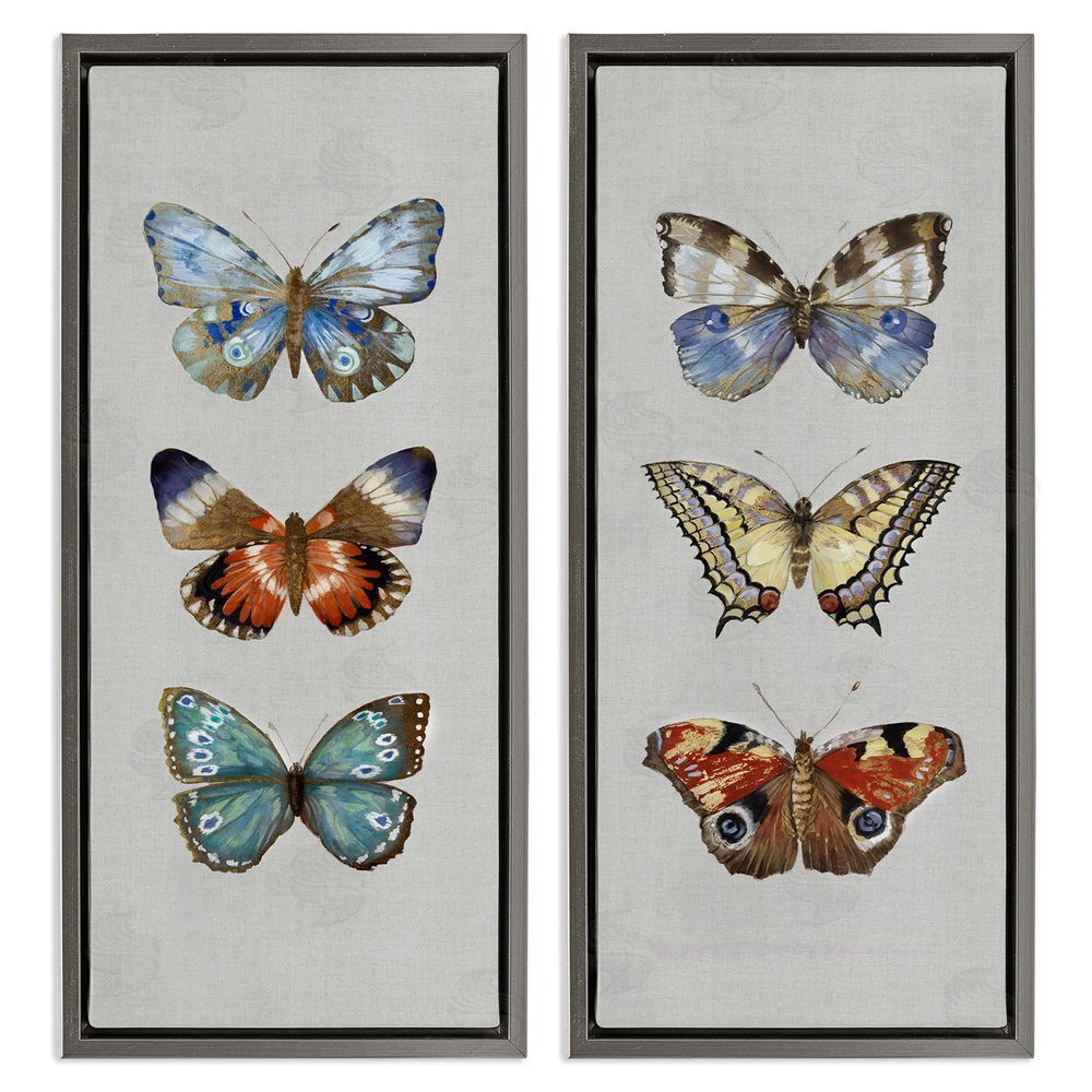 Maya Woods Delicate Butterflies Of The Wild Gray Floating Frame Canvas Wall Art Print