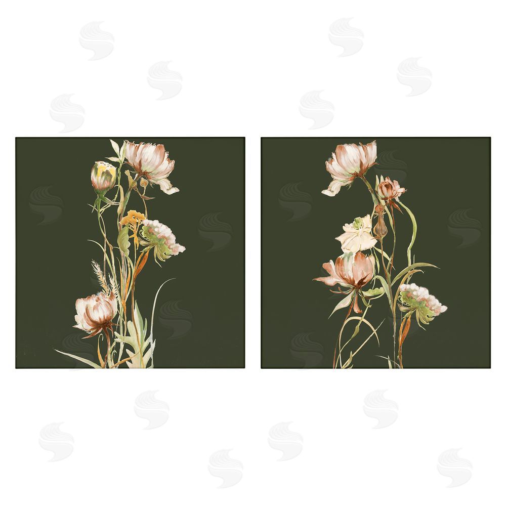Liz Jardine Botanical Branch over Olive Stretched Canvas Wall Art Print
