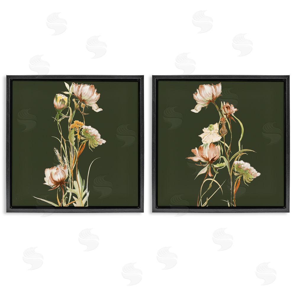 Liz Jardine Botanical Branch over Olive Black Floating Frame Canvas Wall Art Print