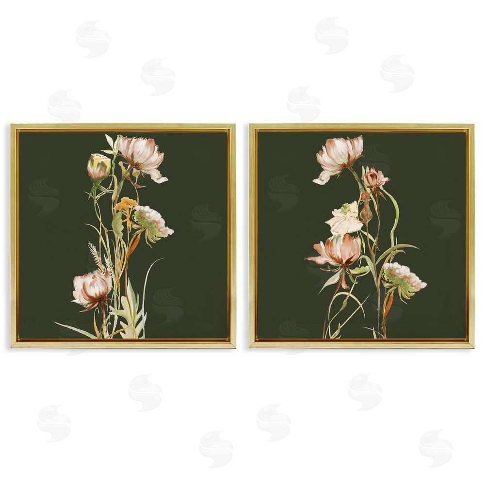 Liz Jardine Botanical Branch over Olive Gold Floating Frame Canvas Wall Art Print