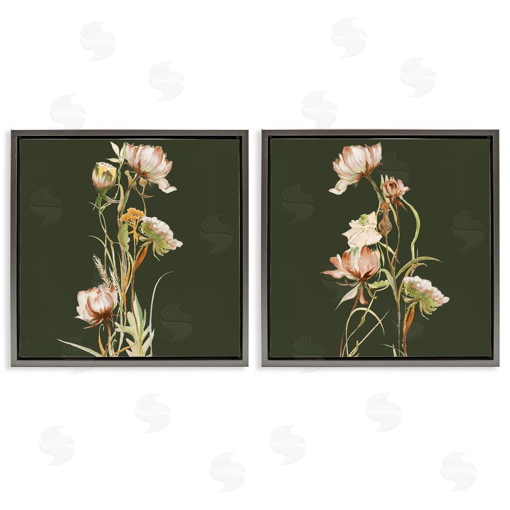 Liz Jardine Botanical Branch over Olive Gray Floating Frame Canvas Wall Art Print