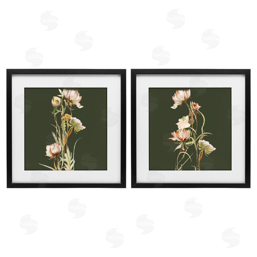 Liz Jardine Botanical Branch over Olive Black Framed Print Under Glass Wall Art