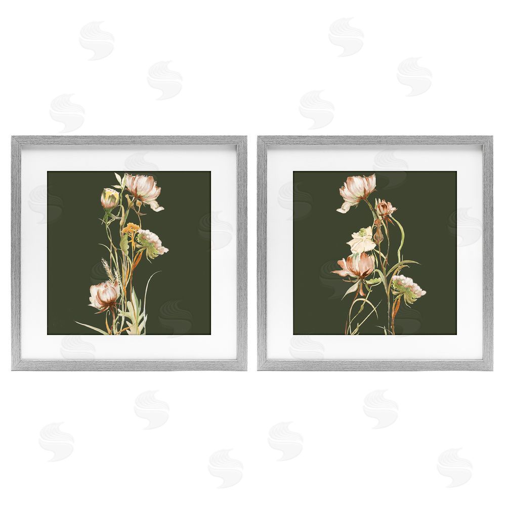 Liz Jardine Botanical Branch over Olive Gray Framed Print Under Glass Wall Art