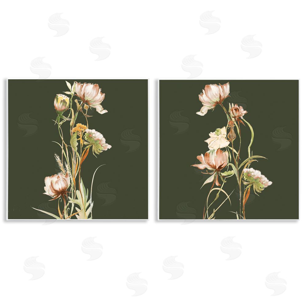 Liz Jardine Botanical Branch over Olive Wooden Wall Plaque Art Print