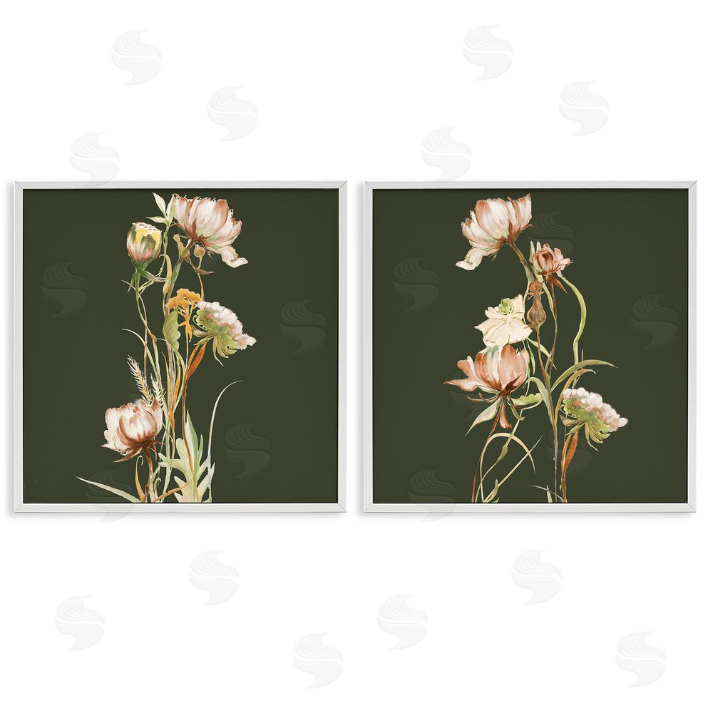 Liz Jardine Botanical Branch over Olive White Framed Giclee Wall Art Print