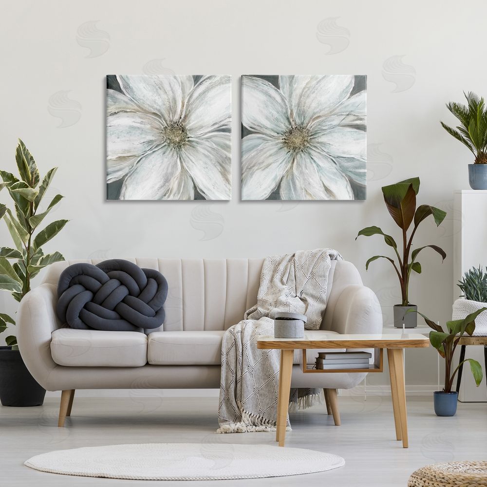 Carol Robinson Soft White Blossoms Closeup Stretched Cavas Wall Art Set in Room