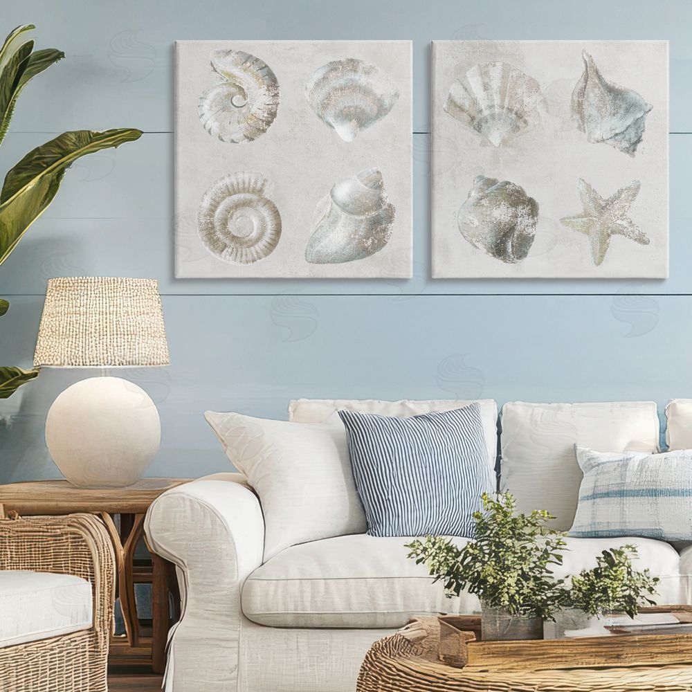 Lorenzo Collective Shoreline Treasures Seashells Collection Stretched Cavas Wall Art Set in Room