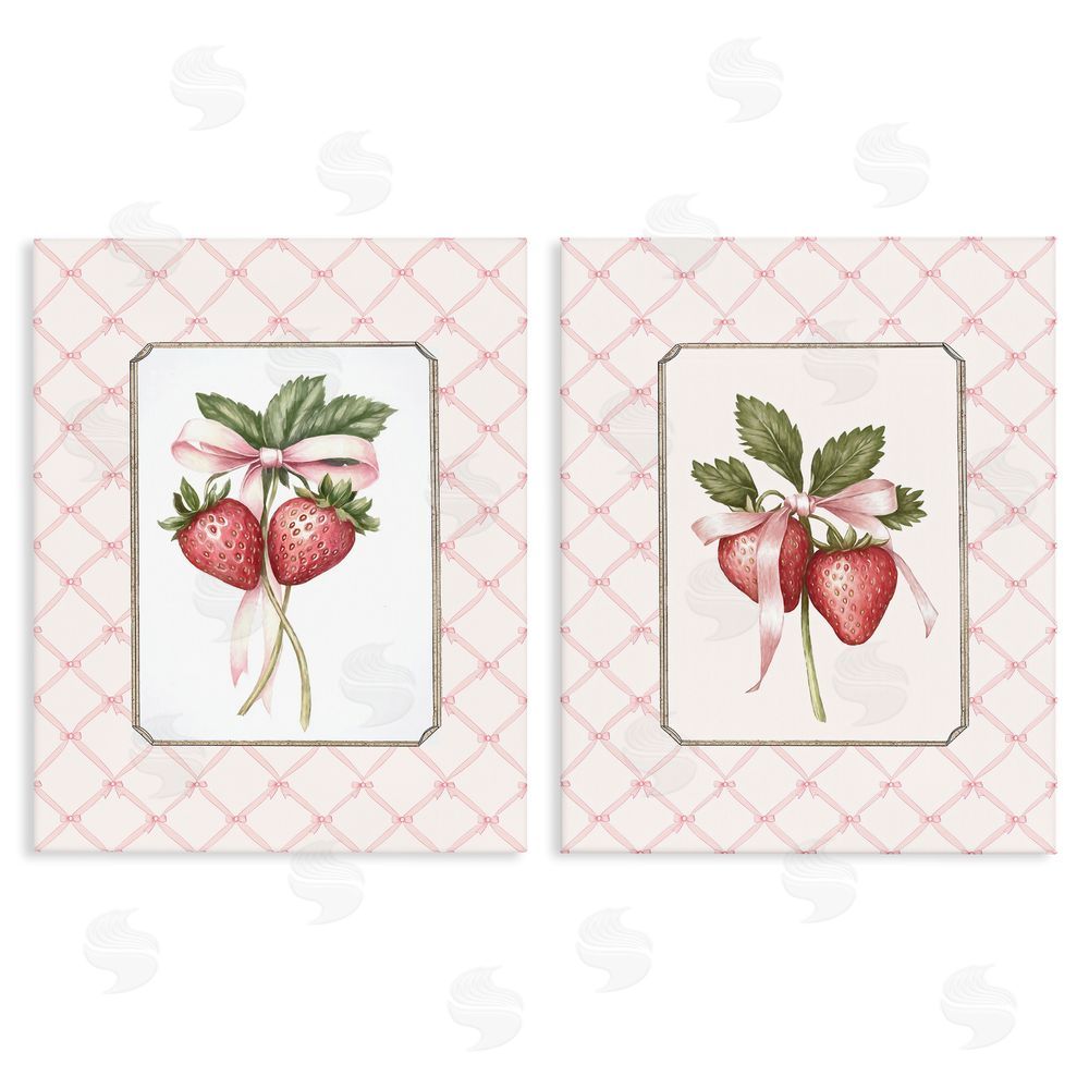 Ramona Murdock Adorable Coquette Strawberries Stretched Canvas Wall Art Print