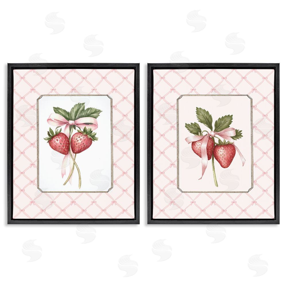 Ramona Murdock Adorable Coquette Strawberries Black Floating Frame Canvas Wall Art Print