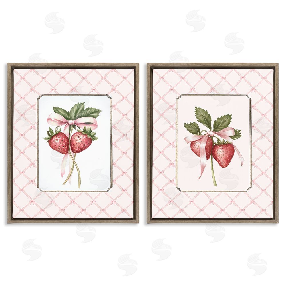Ramona Murdock Adorable Coquette Strawberries Brown Floating Frame Canvas Wall Art Print
