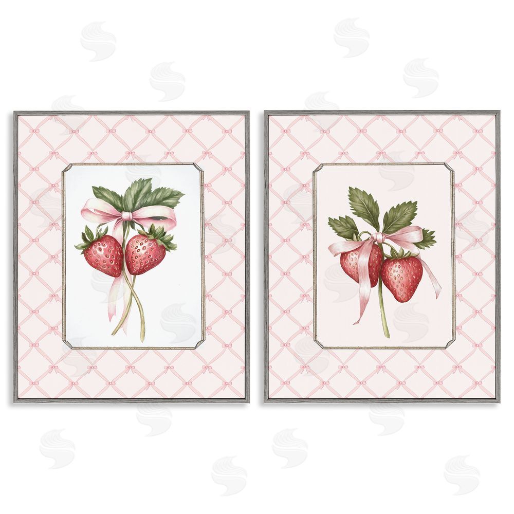Ramona Murdock Adorable Coquette Strawberries Gray Framed Giclee Wall Art Print