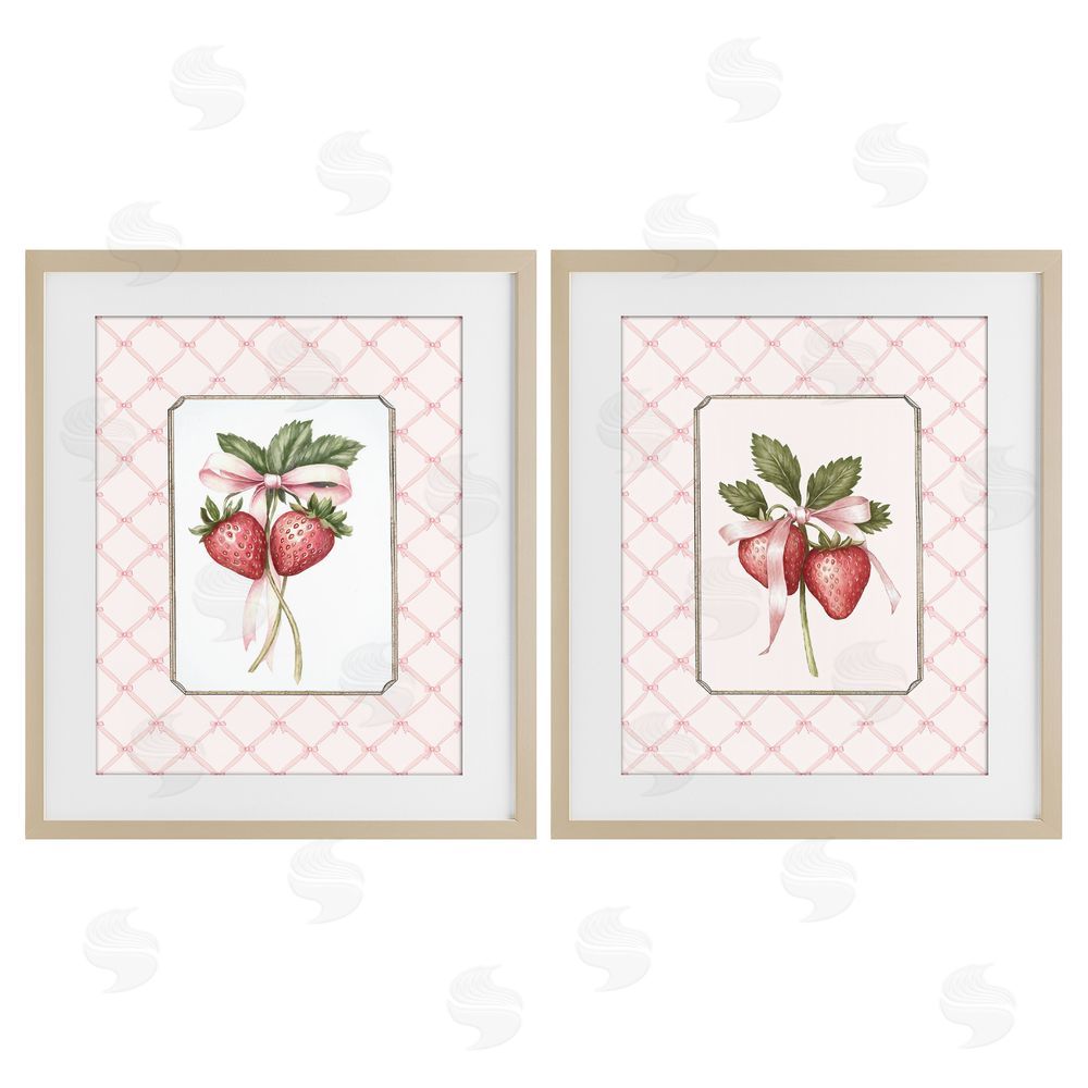 Ramona Murdock Adorable Coquette Strawberries Brown Framed Print Under Glass Wall Art