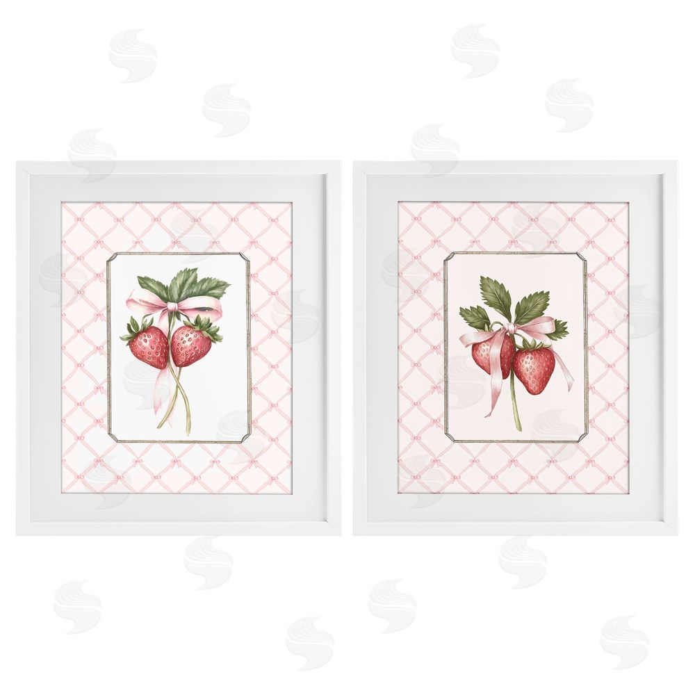 Ramona Murdock Adorable Coquette Strawberries White Framed Print Under Glass Wall Art