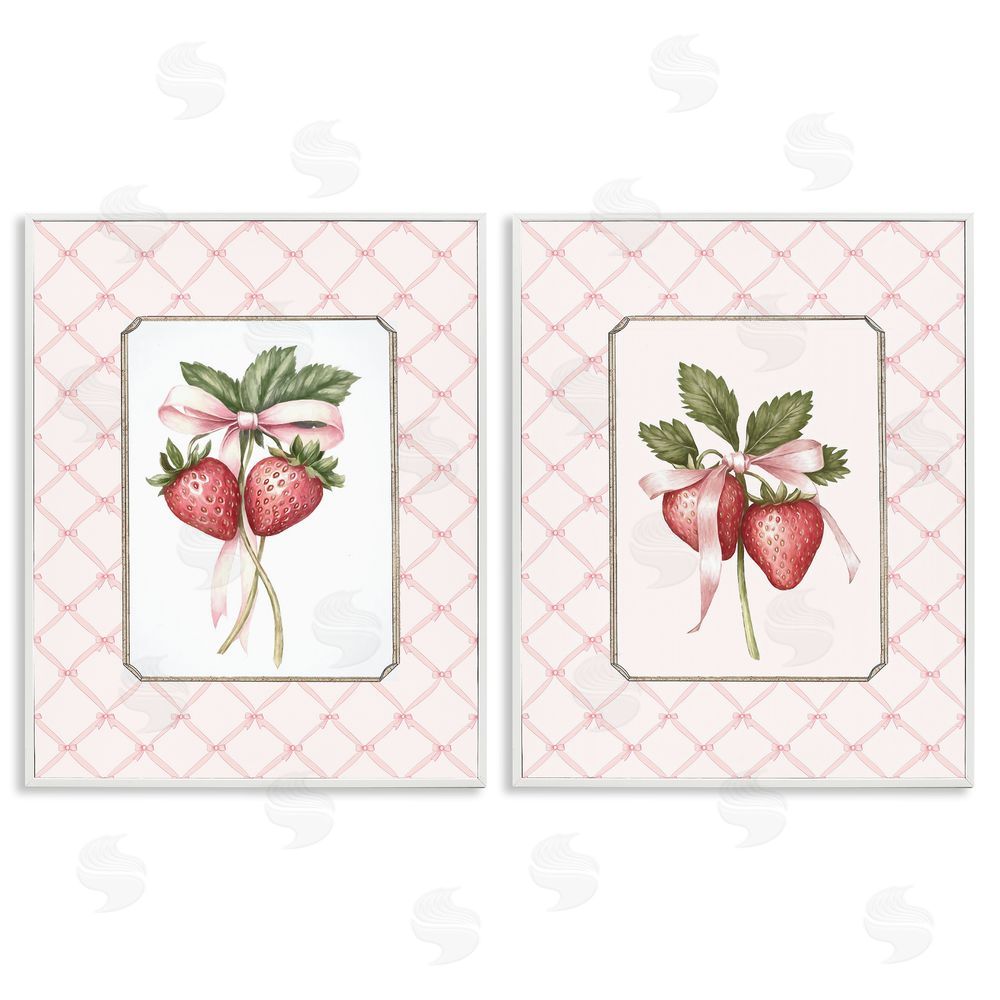 Ramona Murdock Adorable Coquette Strawberries White Framed Giclee Wall Art Print