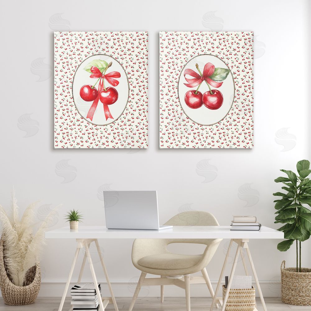 Ramona Murdock Cherries & Berries Vintage Stretched Cavas Wall Art Set in Room