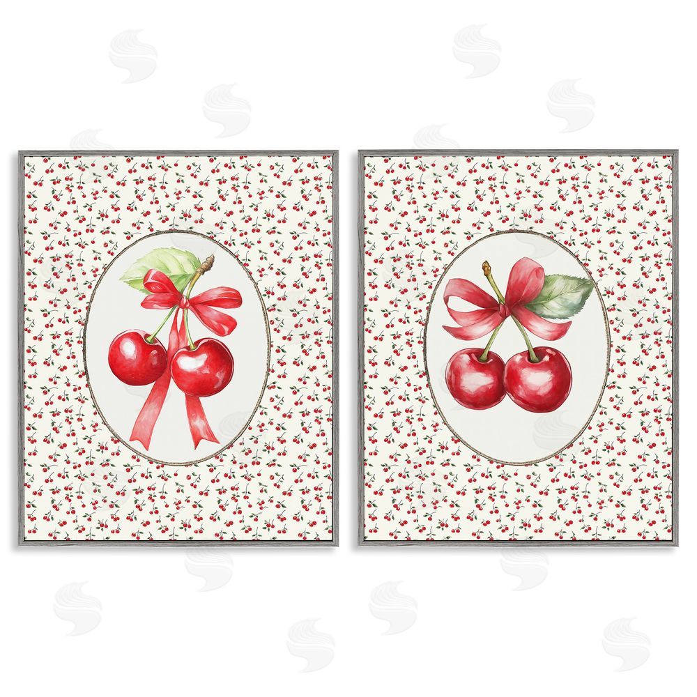 Ramona Murdock Cherries & Berries Vintage Gray Framed Giclee Wall Art Print