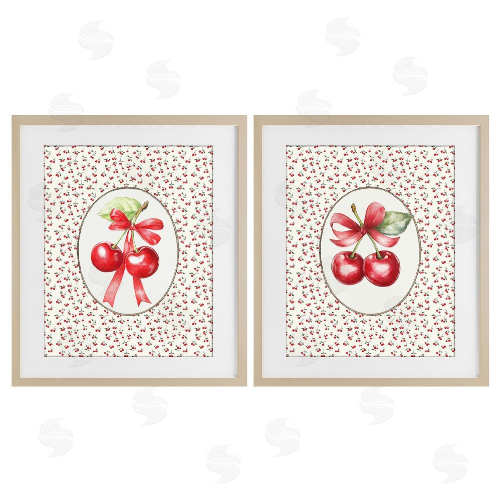 Ramona Murdock Cherries & Berries Vintage Brown Framed Print Under Glass Wall Art