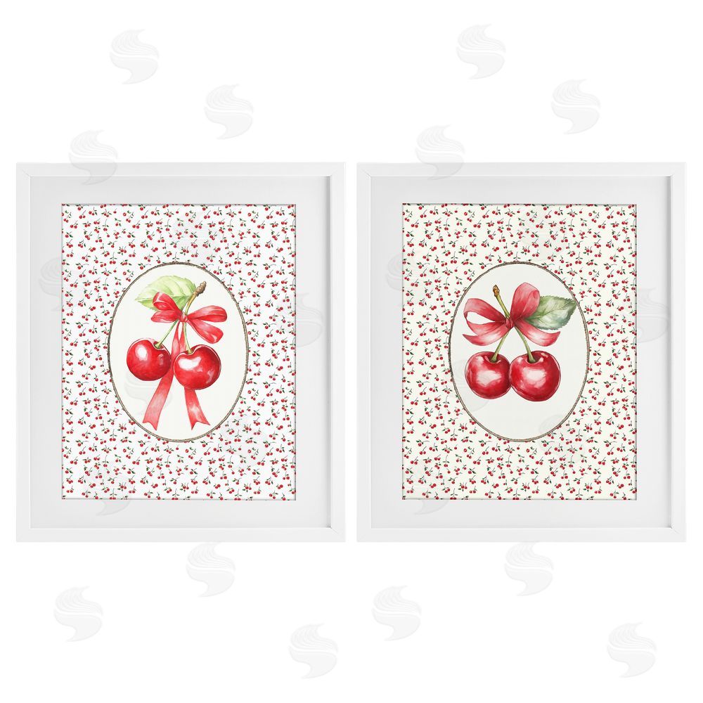 Ramona Murdock Cherries & Berries Vintage White Framed Print Under Glass Wall Art