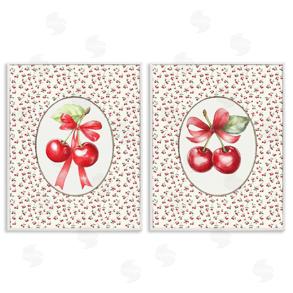 Ramona Murdock Cherries & Berries Vintage White Framed Giclee Wall Art Print