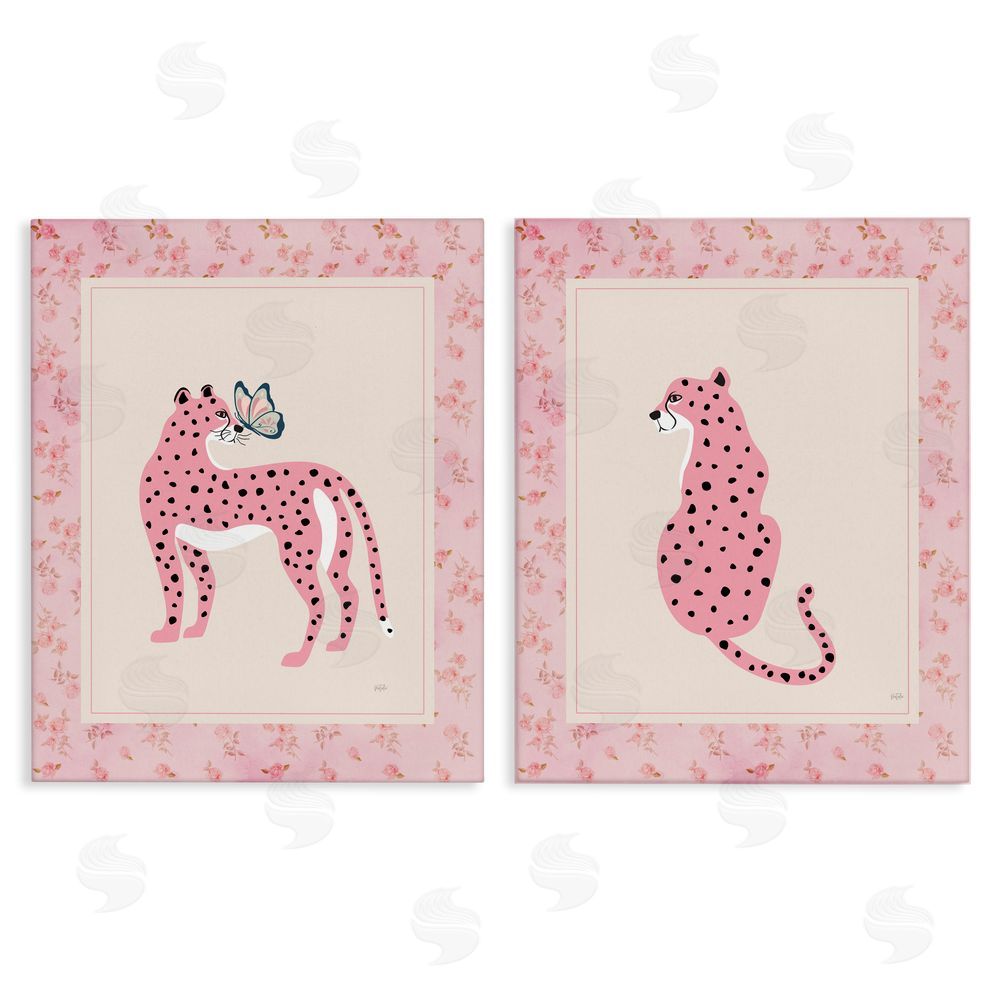 Natalie Carpentieri Pink Leopard & Floral Border Stretched Canvas Wall Art