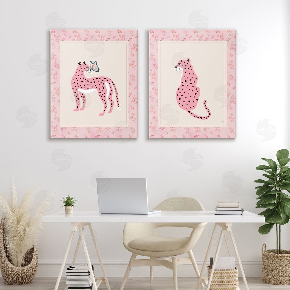 Natalie Carpentieri Pink Leopard & Floral Border Stretched Canvas Wall Art in Room