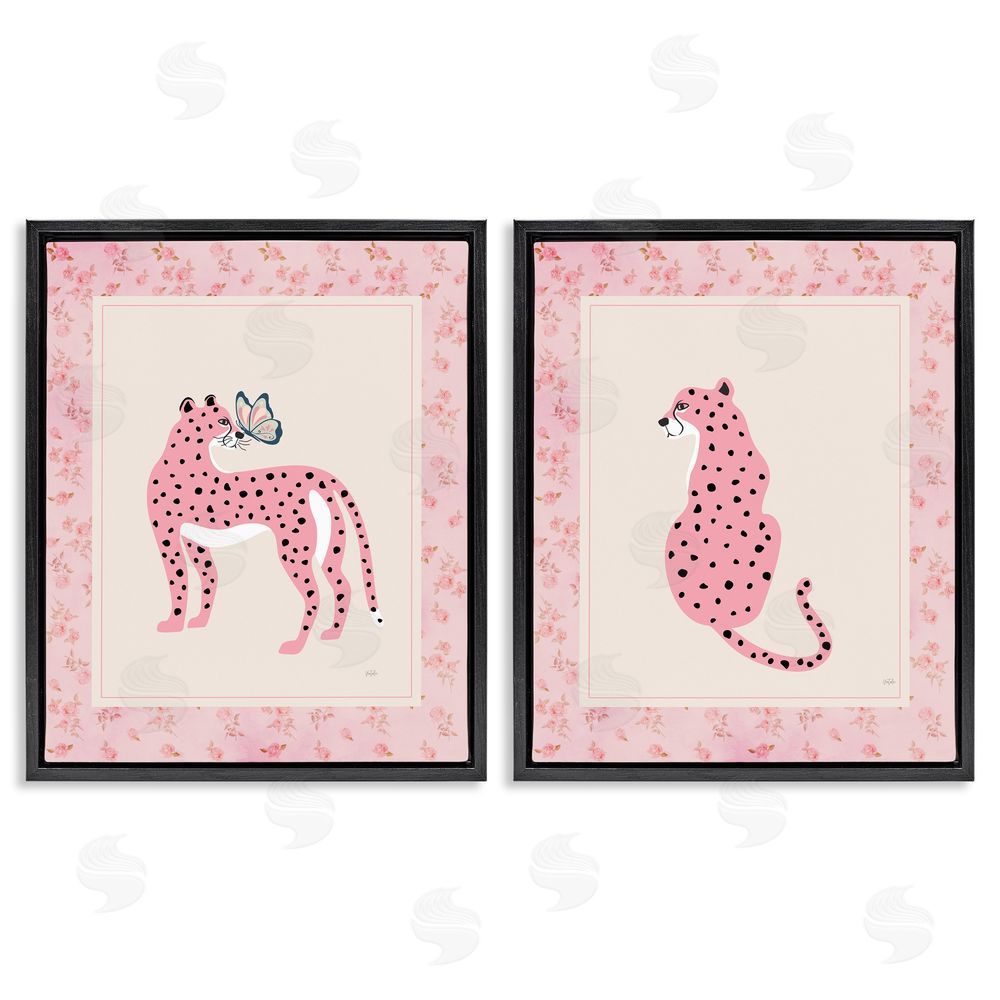 Natalie Carpentieri Pink Leopard & Floral Border Black Floating Framed Canvas Wall Art