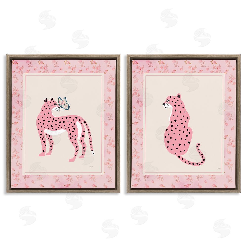 Natalie Carpentieri Pink Leopard & Floral Border Brown Floating Framed Canvas Wall Art