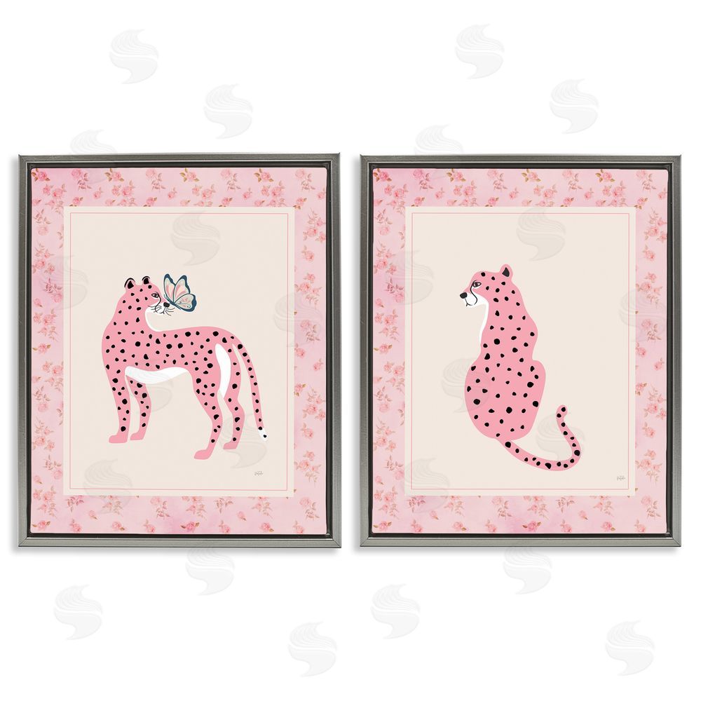 Natalie Carpentieri Pink Leopard & Floral Border Gray Floating Framed Canvas Wall Art