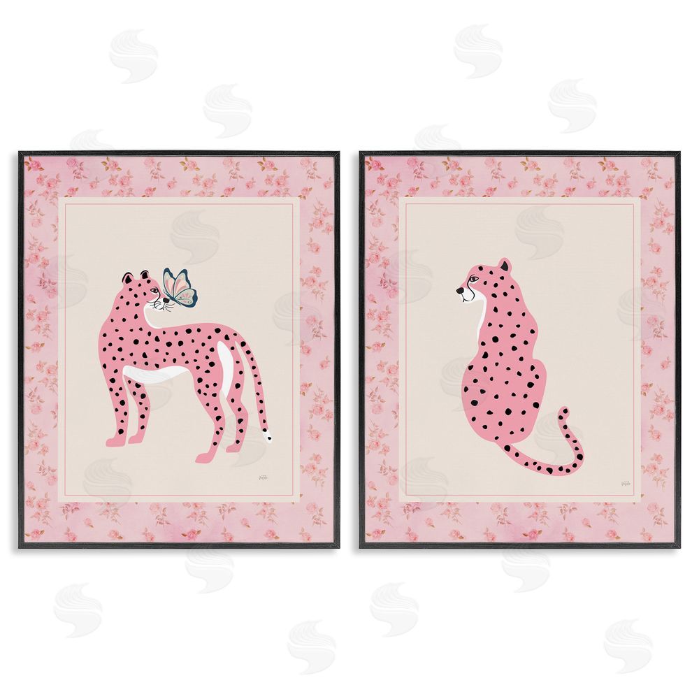 Natalie Carpentieri Pink Leopard & Floral Border Black Framed Giclee Wall Art