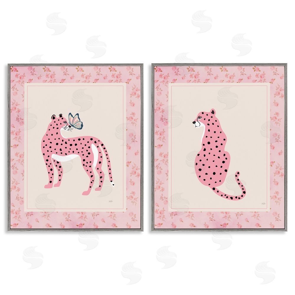 Natalie Carpentieri Pink Leopard & Floral Border Gray Framed Giclee Wall Art