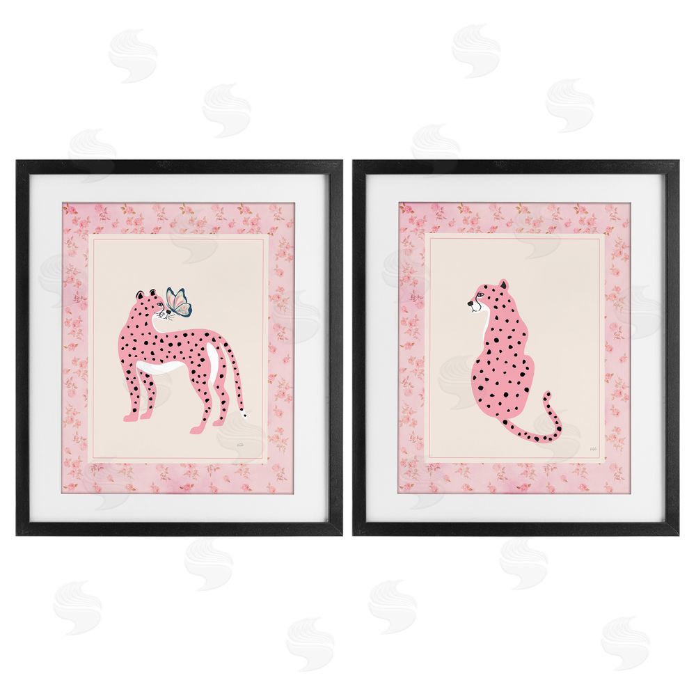 Natalie Carpentieri Pink Leopard & Floral Border Black Framed Print Under Glass Wall Art