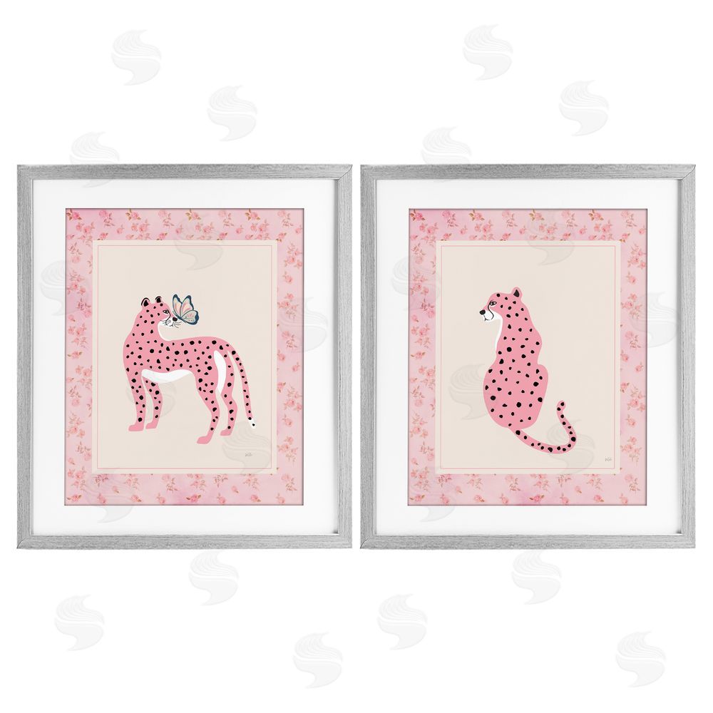 Natalie Carpentieri Pink Leopard & Floral Border Gray Framed Print Under Glass Wall Art