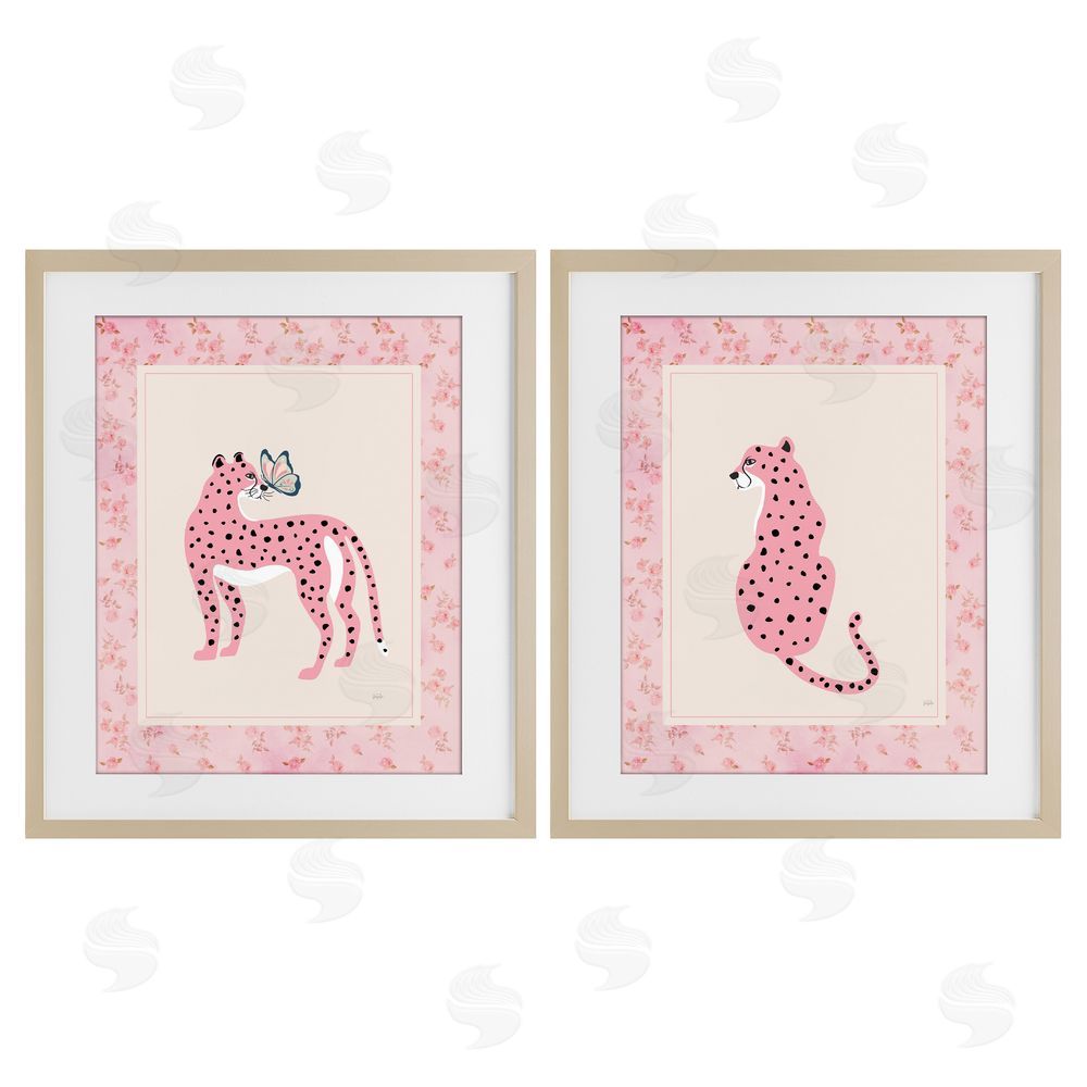 Natalie Carpentieri Pink Leopard & Floral Border Brown Framed Print Under Glass Wall Art