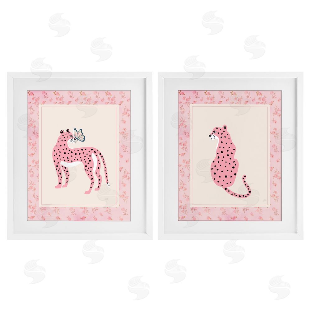 Natalie Carpentieri Pink Leopard & Floral Border White Framed Print Under Glass Wall Art