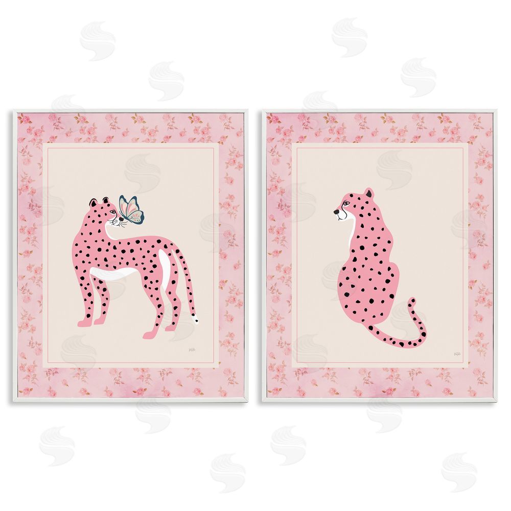 Natalie Carpentieri Pink Leopard & Floral Border White Framed Giclee Wall Art