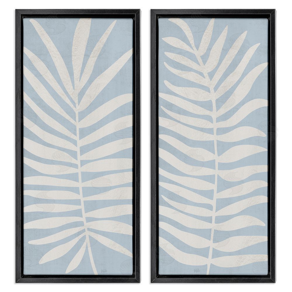 Natalie Carpentieri Soft Palm Leaf Pair Black Floating Framed Canvas Wall Art Print