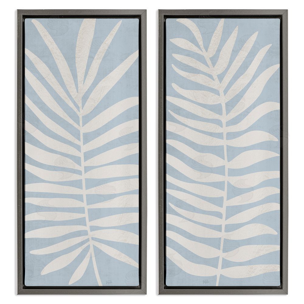 Natalie Carpentieri Soft Palm Leaf Pair Gray Floating Framed Canvas Wall Art Print