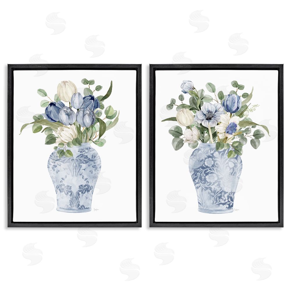 Livi Finn Ornate Vase Tulip Collection Black Floating Framed Canvas Wall Art