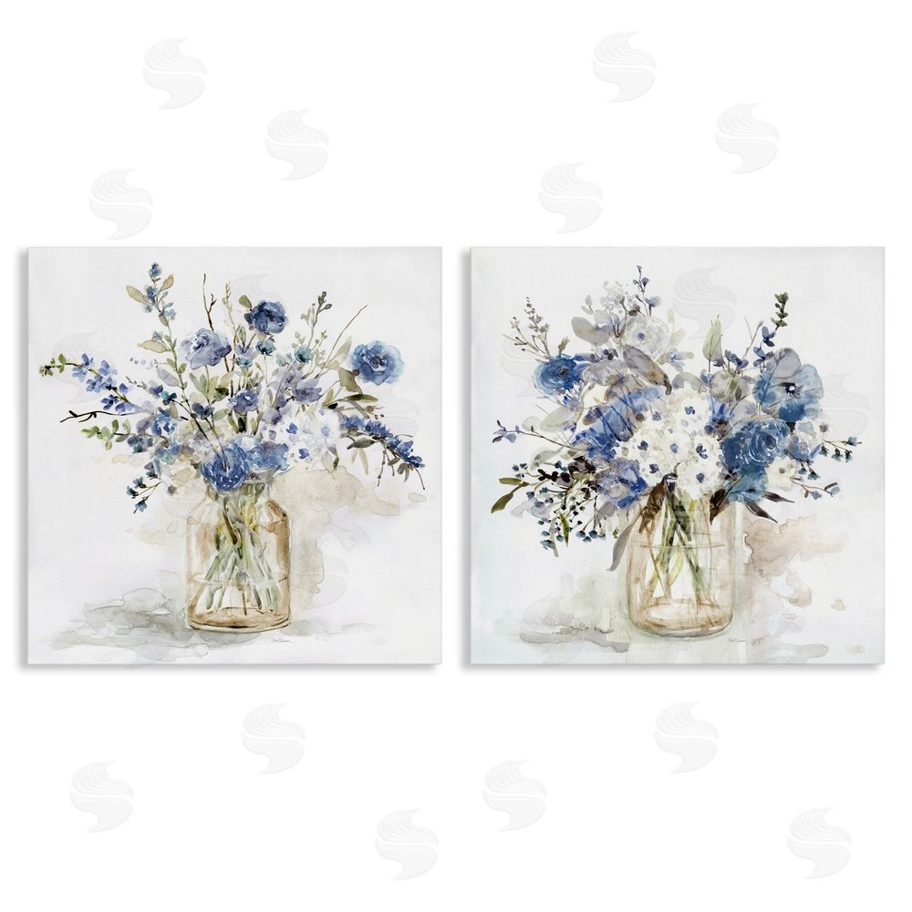 Carol Robinson Spring Watercolor Vases Stretched Canvas Wall Art Print