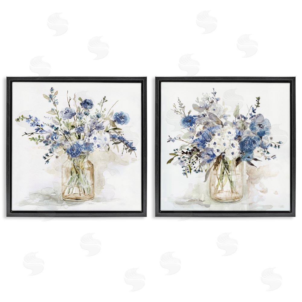 Carol Robinson Spring Watercolor Vases Black Floating Framed Canvas Wall Art Print