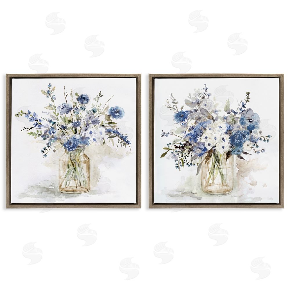Carol Robinson Spring Watercolor Vases Brown Floating Framed Canvas Wall Art Print