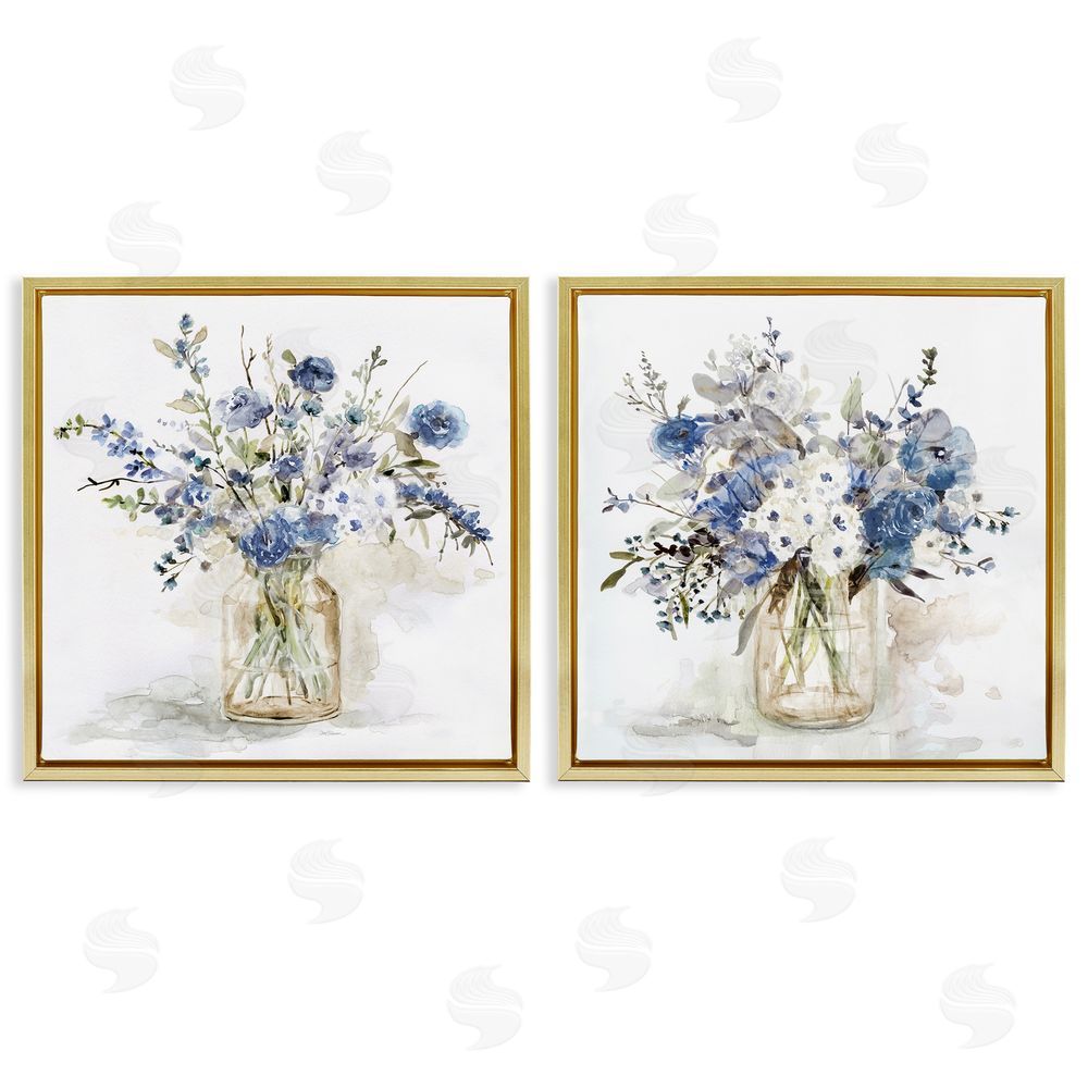 Carol Robinson Spring Watercolor Vases Gold Floating Framed Canvas Wall Art Print