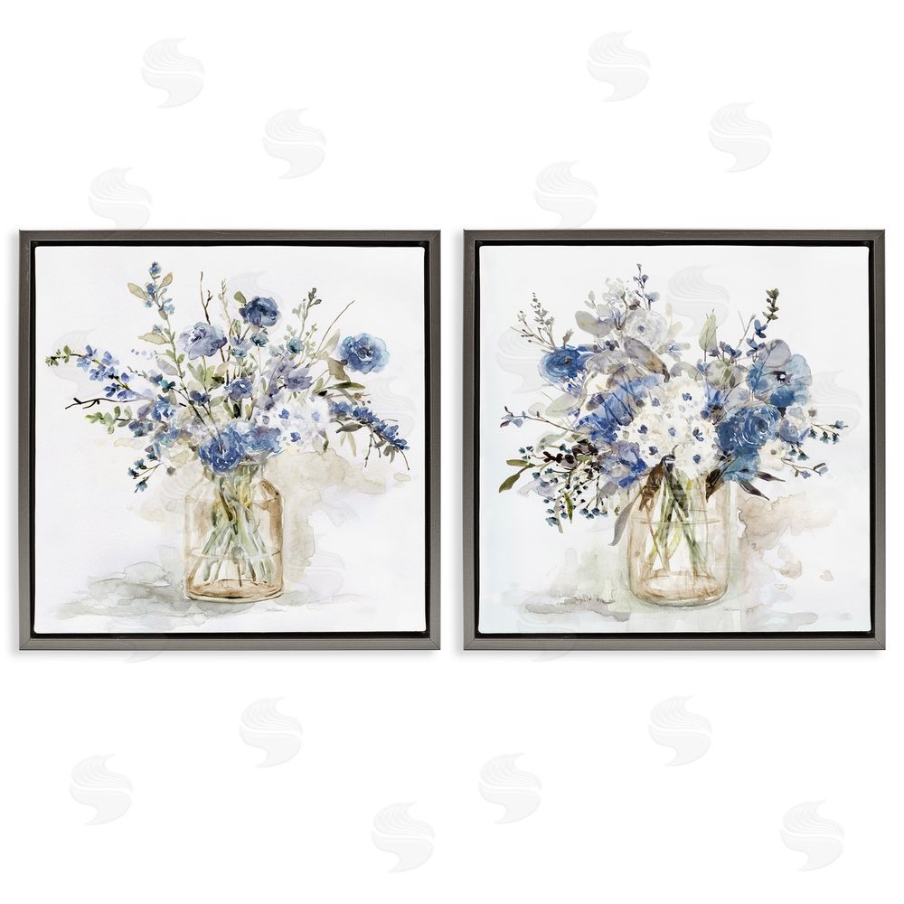 Carol Robinson Spring Watercolor Vases Gray Floating Framed Canvas Wall Art Print